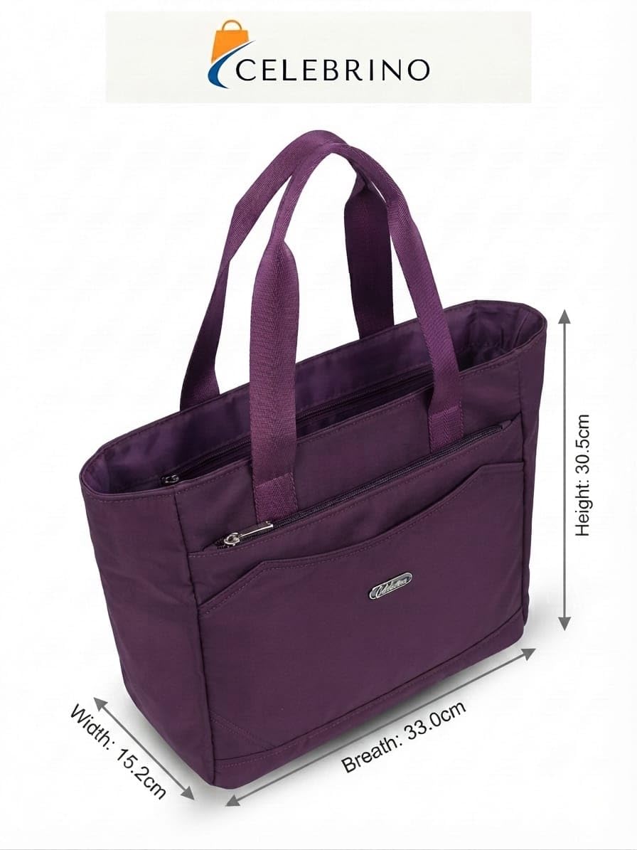 CELEBRINO Spacious Tote Handbag for Women | Nylon Hand Bags with Multiple Zip Compartments | Waterproof Large Shoulder Bag for Office, College, Travel & Shopping | Multi Pocket Zipper Handbags