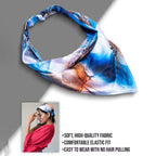 Hair Drama Co. Abstract Patterned Bandana Printed Women Elastic Scrunchies Hair Bands Retro Hair Ties Scarf Rubber Band Hair Accessories for Women & Girls - Blue