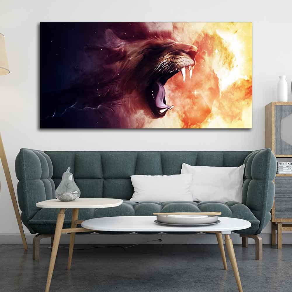 VIBECRAFTS Canvas Paintings for Living Room Drawing Room Roaring Lion Premium Wall Painting Fitted With Wooden Frame for Home | Office | Gift (PTVCH_2335)