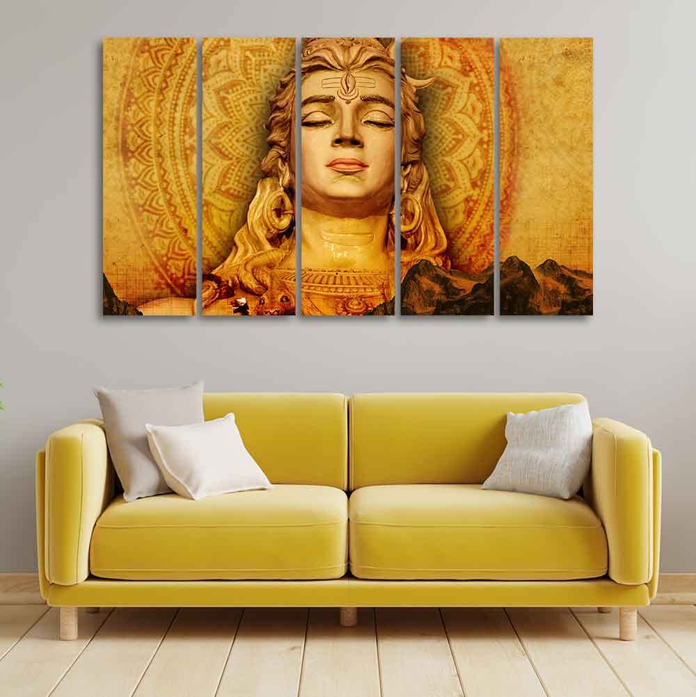 VIBECRAFTS Spiritual Shiva Canvas Wall Painting of Five Pieces For Home|Office|Living Room|Gift (PTVC5Pcs4_8731)