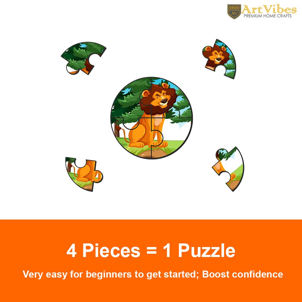Artvibes Cute Animals Premium Wooden Puzzles for Kids | Jigsaw Puzzles for Kids Age 2-5 | 4 Piece Puzzles | Toddlers Wooden Puzzle (PZ_604N), Set of 6