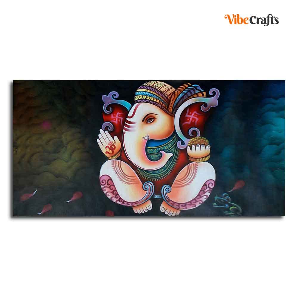 VIBECRAFTS Canvas Paintings for Living Room Drawing Room Shri Ganesha Canvas Wall Painting Fitted With Wooden Frame For Home | Office | Living Room | Gifts (PTVCH_2569)
