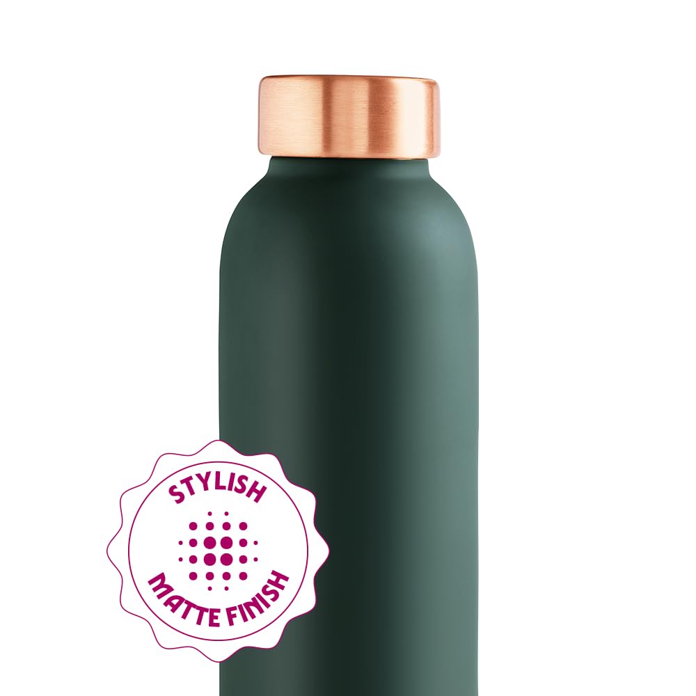 Borosil Eco Copper Bottle with Glass Set | 1L Bottle with 2 Tumbler (250 ml Each) | 100% Pure Copper with Anti-Oxidant Properties of Copper for Daily Use (Green)