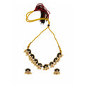 Traditional Black & Gold Lotus Design Necklace Set for Women | Adjustable Dori | Handmade Ethnic Jewelry with Matching Earrings | Wedding, Festival