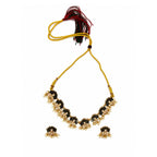 Traditional Black & Gold Lotus Design Necklace Set for Women | Adjustable Dori | Handmade Ethnic Jewelry with Matching Earrings | Wedding, Festival