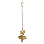Artvarko Brass Traditional Peacock 5 Wick Peacock Bird Design Diya with Hanging Chain Length 16 Inch