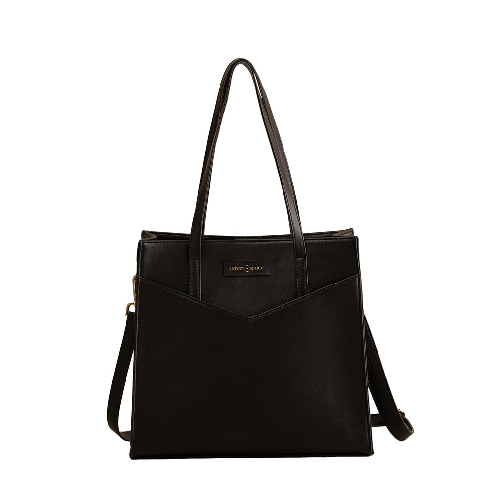 Urban Space Vegan Leather Women Tote Bag with Laptop compartment, Handbag for Work, Ladies purse, Stylish Shoulder Bag, Laptop ipad Tote Bags For Office Use, Gift for Women (Adele Black)