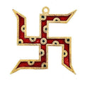 Prince Home Decor & Gifts Wall Hanging Swastika Gold Plated with Red Meena Work for Home Decor
