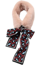 THE DDS STORE Winter Women Faux Fur Collar Leopard Print Scarves Plush Wrap Korea Bow Tie Neck Warmer Formal Party Shawl (Peach)
