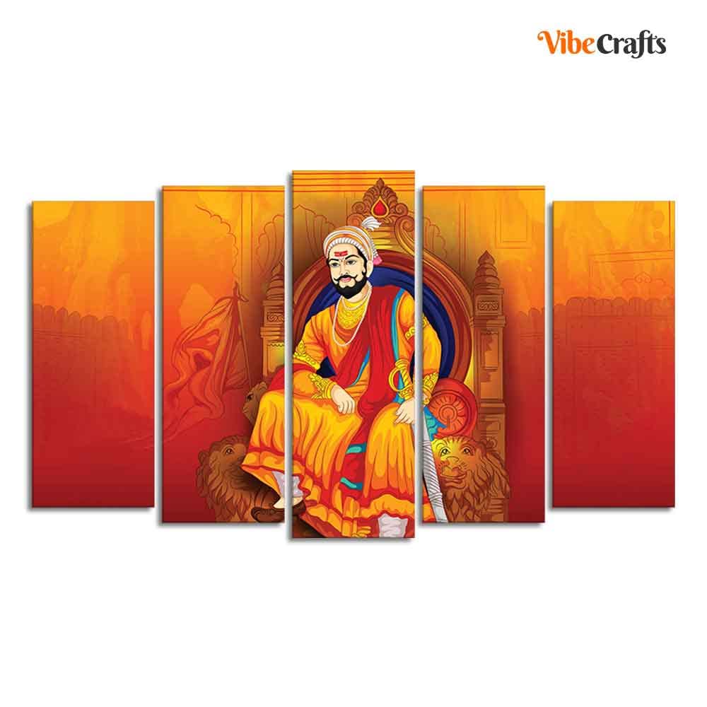 VIBECRAFTS Homcraft Indian Warrior Chhatrapati Shivaji Maharaj Wall Painting Set of Five For Home|Office|Living Room|Gift (PTVC5Pcs2_6618)