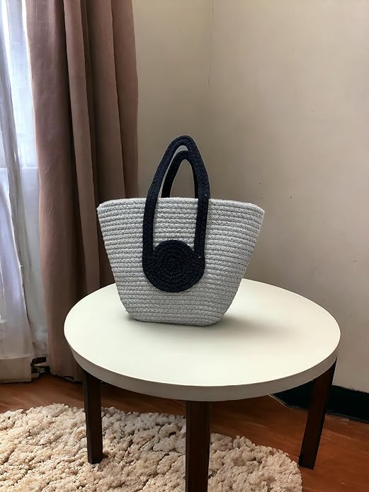 BEAUTIFUL HOMMIES Attractive Boho Bag | Large Tote Bag for Women - Summer Beach Bags | Jute Bamboo Tote - Grey-Black