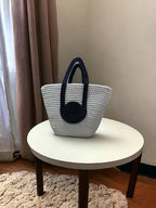 BEAUTIFUL HOMMIES Attractive Boho Bag | Large Tote Bag for Women - Summer Beach Bags | Jute Bamboo Tote - Grey-Black