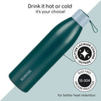 Borosil Hydra 750ml Duomate Green Stainless Steel Bottle | 24 Hours Hot and Cold Double Wall Vacuum Insulated with Copper Coating | 1 Year Warranty