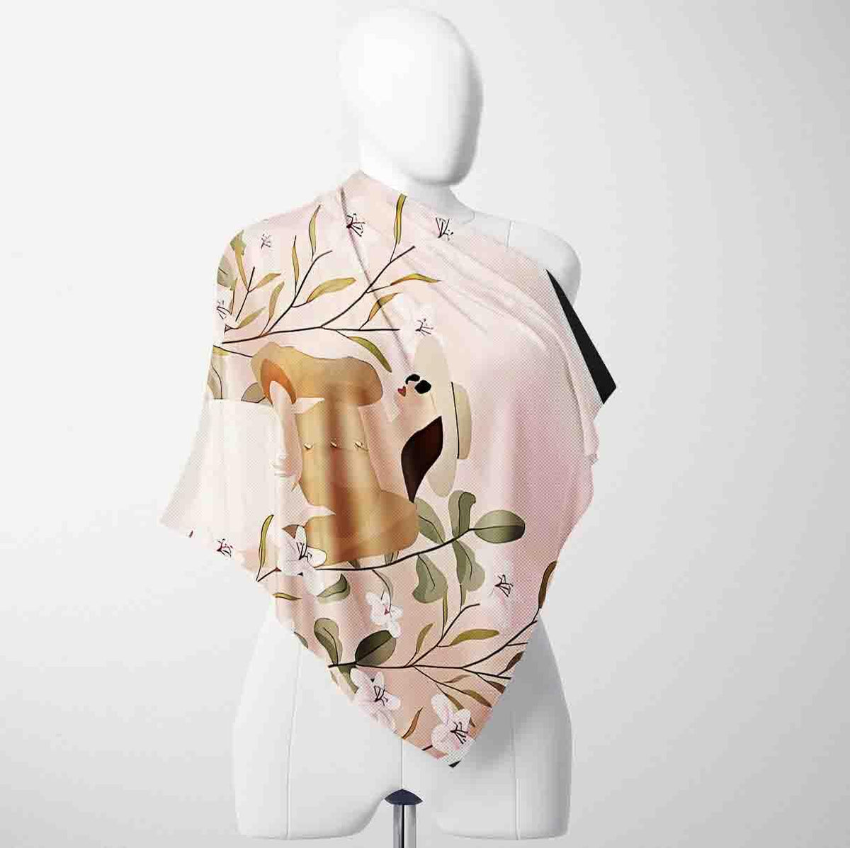 KANJAARA Elegant Japanese Floral Silk Scarf, Premium Satin Square Bandana, 40 x 40 inches, Multipurpose Fashion Accessory for Head Wrap, Neck Wear, Handbag Decoration (D-26)