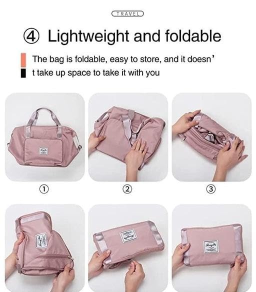 Viyaro Polyester Foldable Tote Bag | Expandable Design with Dry & Wet Separation, Waterproof Fabric, Multiple Pockets with Zipper & Lightweight Shoulder Carrying Comfort | Convenient Choice—Pink