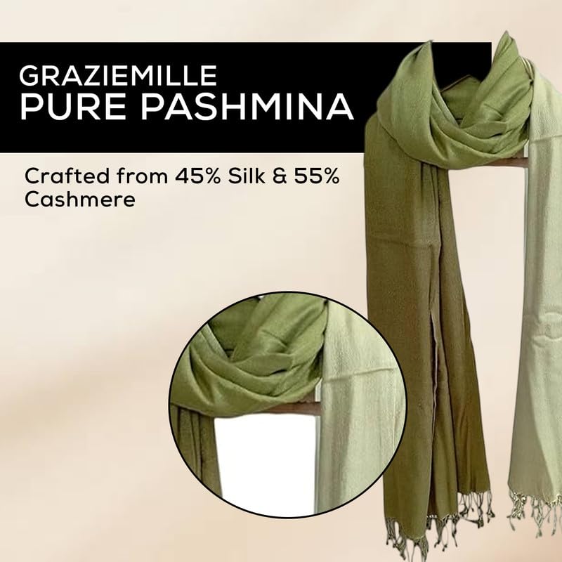 Graziemille Pure Pashmina For Women OMBRE MILITARY/GRASS XL