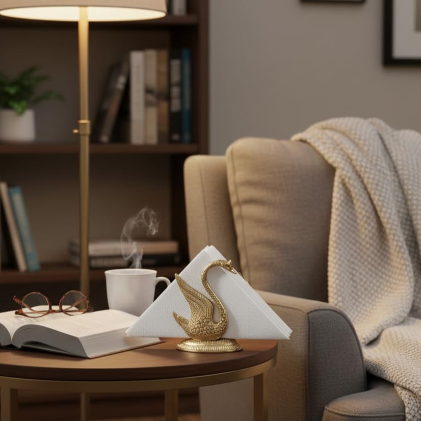 Kridaykraft Duck Shape Napkin Holder Dining Tableware Oxidize Metal Handicrafts Decorative Golden Swan Handmade showpiece Gifts