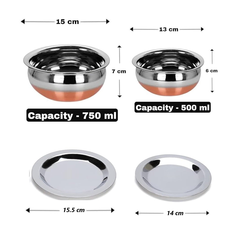 PUHBRHY 2pcs Stainless Steel Copper Bottom Kitchen Serving,Traditional Indian Cook,Biryani Handi for Restaurant Cookware Set Ideal for Dal & Gravy & Dining Serveware (2 pcs)