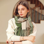 Alexvyan Winter Green Multicolor Long Warm Stoles Shawls Long Big Checked Scarves Woolen Women Casual Scarf Soft Wrap for Casual Formal Occassions- 200CM*70CM