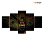 VIBECRAFTS Divine Buddha With Peacock Feather Wall Painting of Five Pieces For Home|Office|Living Room|Gift (PTVC5Pcs1_5541)