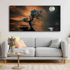 VIBECRAFTS Canvas Paintings for Living Room Drawing Room Amazing Tree Under the Moonlight Premium Painting Wall Art Fitted with Wooden Frame for Home|Office|Gift(PTVCH_2252) (Multi 2)
