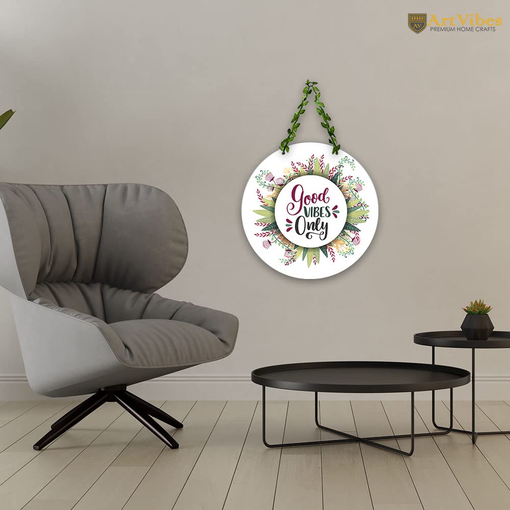 Artvibes Good Vibes Only Decorative Wall Hanging Wooden Art | Quotes Decor Item | Wall Illustrations | Office Wall Decoration Items | Wall Art Print | Inspirational quotes | Gift Items (WH_8211N)