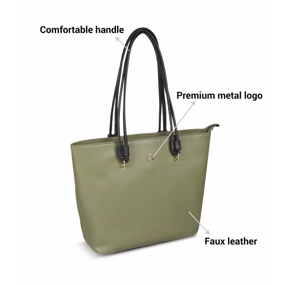 Mochi Women's Green Fashionable Faux Leather Tote Bag (66-451)