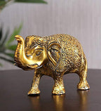 KridayKraft Metal Elephant Medium Size Gold Polish Set for Decor Gift Items Home & Office Decoration
