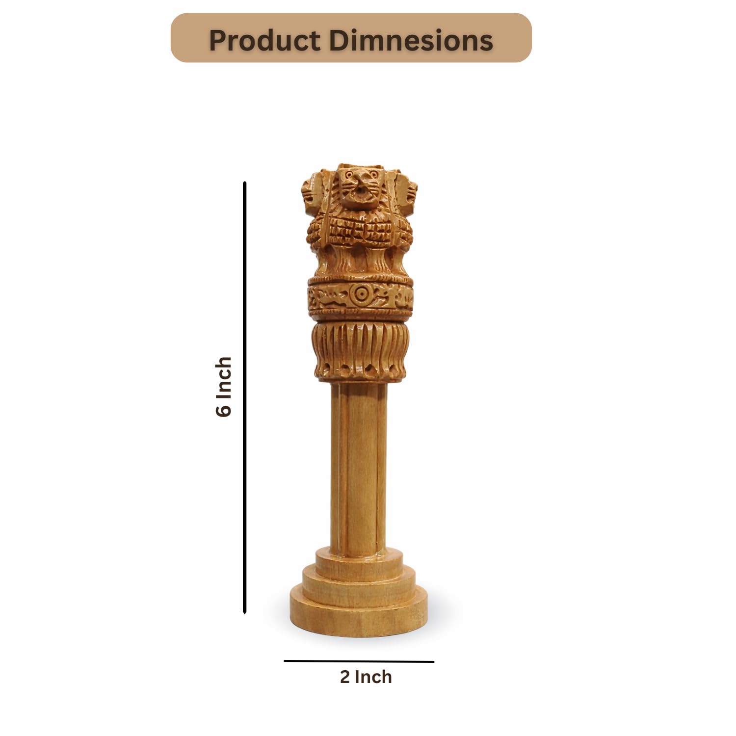 SHRIVIK ENTERPRISES Handcrafted Wooden Ashoka Pillar Showpiece | Ashoka Stambh National Emblem Statue for Home Office & Table Decor