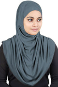 MyBatua Women's 2-Piece Al-Amira Hijab with Under Scarf/Cap/Bonnet in Soft Viscose Jersey, Ready to Wear HJ-129 (Gun Metal)