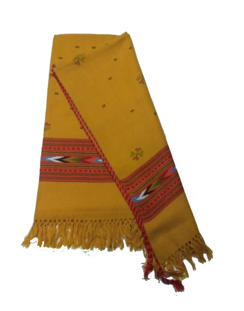 ARUNA Genuine HandWoven Kullu Woolen Shawl YELLOW- Colored with Beautiful HandWoven Embroidery for Women and Girls.