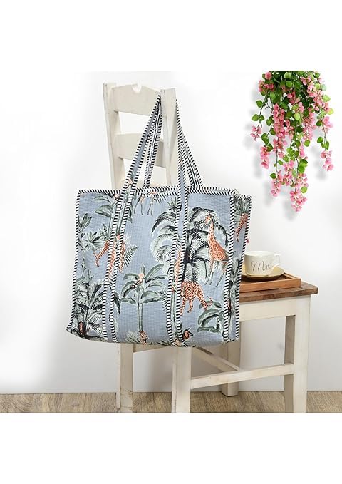 Yda fashion Quilted Cotton Tote Bag for Women & Men, 3 Layer Shopping Bag, Printed Reusable Grocery Tote, Lightweight Multipurpose Shoulder Handbag for Daily Use