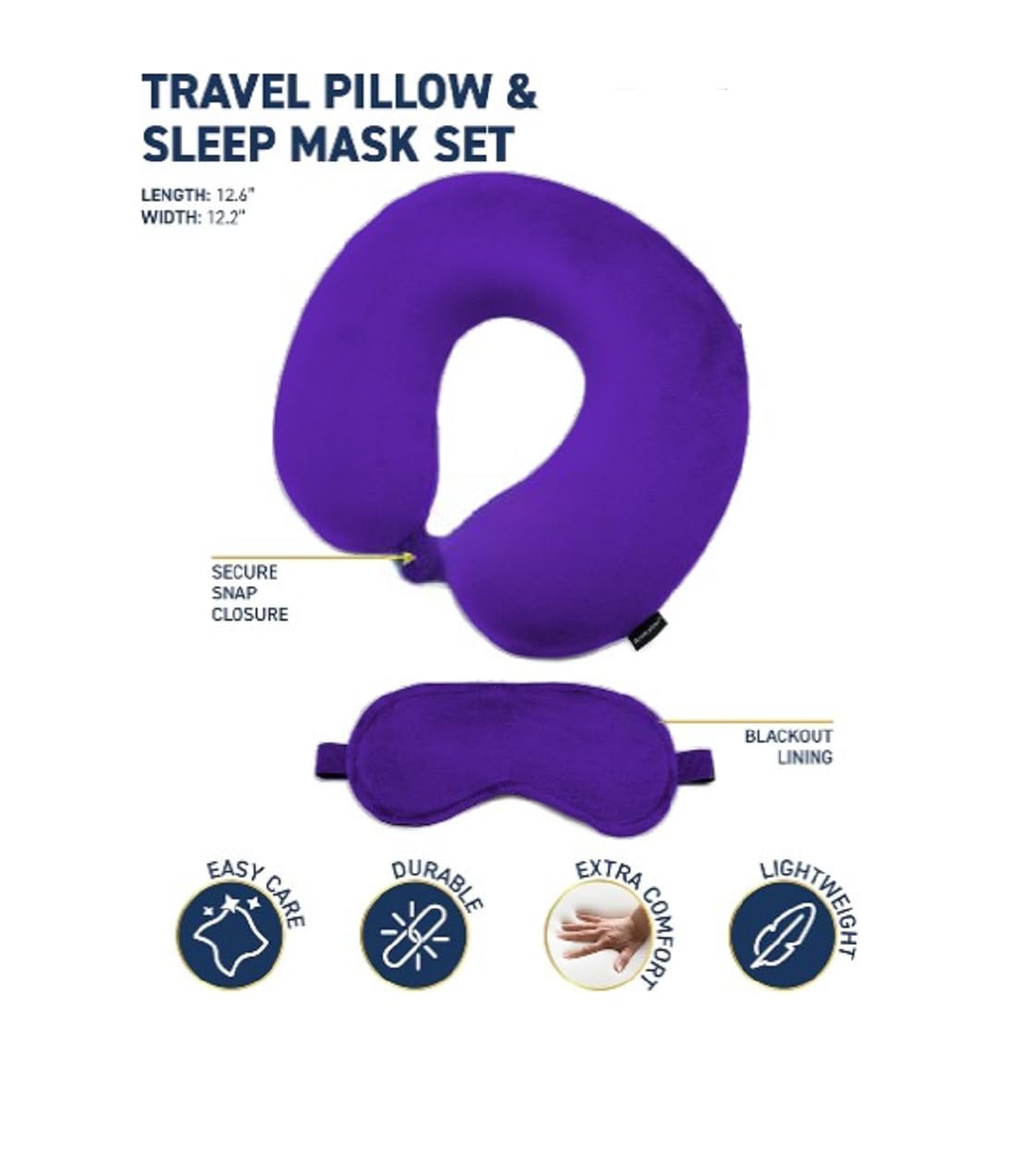 Restify Premium Memory Foam Travel Neck Pillow with Eye Mask | Soft Velvet U Shape Neck Support Cushion for Flight, Airplane, Car & Office Travel | Portable Pillow for Men & Women | Maroon