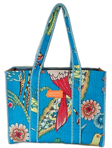 Cotton Tote bag for Women | Shoulder Bag | Durable Shopping bag | Reusable Grocery Bags | Eco friendly Bags| Handmade Cotton Bag | Stylish Quilted handBag |Vegan Tote Bag (Sky Blue)