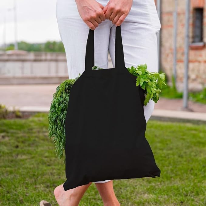 Women Tote Bag Black with Zipper | Large Capacity Canvas Shoulder Handbag | Stylish Reusable Shopping & Office Bag (Pack of 7)