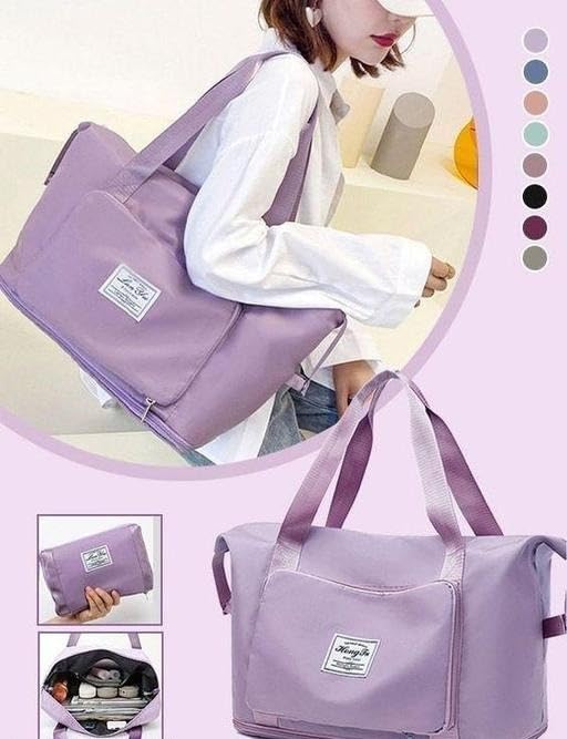 Viyaro Polyester Foldable Tote Bag | Expandable Design with Dry & Wet Separation, Waterproof Fabric, Multiple Pockets with Zipper & Lightweight Shoulder Carrying Comfort | Convenient Choice—Lavender