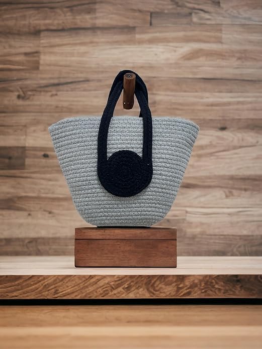 BEAUTIFUL HOMMIES Attractive Boho Bag | Large Tote Bag for Women - Summer Beach Bags | Jute Bamboo Tote - Grey-Black