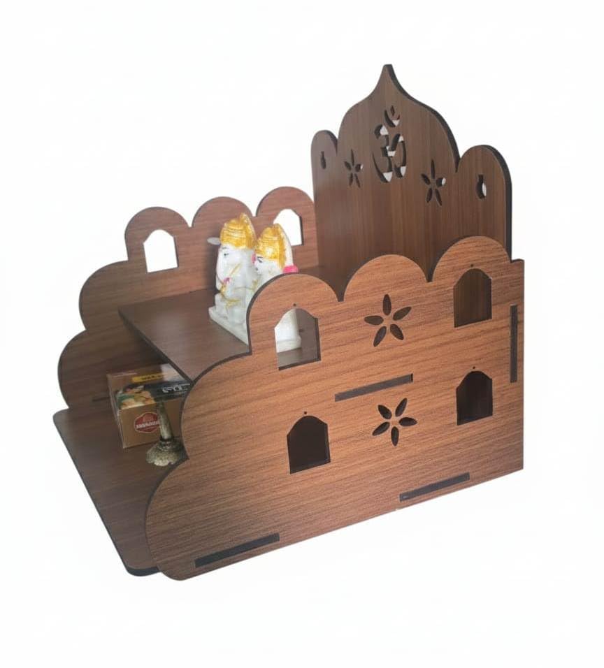 Bindian Wooden Pooja Mandir for Home Wall Mounted | Wooden Table Top God Temple | Pooja Stand for Home | Puja Mandir | Puja Unit for House | Temple for Office (Temple 2)