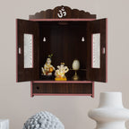 nexat Handmade Wooden Home Temple Without Doors Craving Temple - (DM-Medium- 13x10.5x11 Inch) (maroon-512)