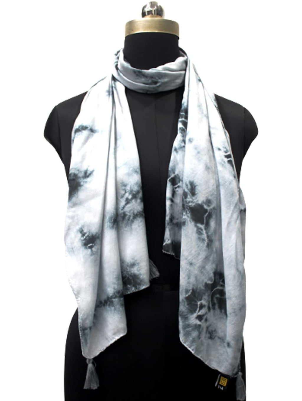 DESI BUTIK Classy Muslin Tie-Dye Printed Grey Everyday Light-weight Scarves/Stoles for Women SCARF93