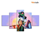 VIBECRAFTS Radha Krishna Canvas Wall Painting Set of Five Panels For Home|Office|Living Room|Gift (PTVC5Pcs1_5549)