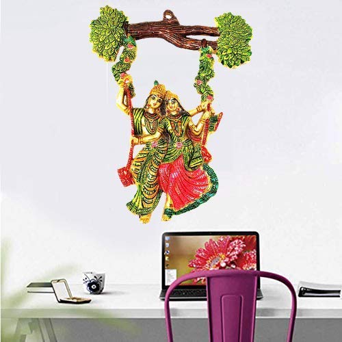 KridayKraft Radha Krishna Metal Statue Beautify your walls,Hanging Radha Krishna murti swing on tree menakri Decor Your Home,Office & Shwopiece Figurines,Religious idol Gift Article...