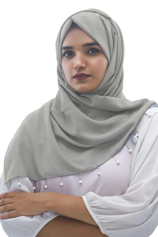 Urshia Georgette Pearl Hijab With Moti Latkan and Diamond Accents (Grey)