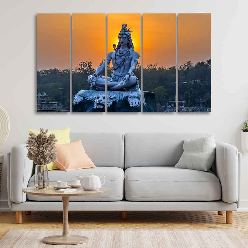 VIBECRAFTS Shiva Statue Canvas Wall Painting of Five Pieces For Home|Office|Living Room|Gift (PTVC5Pcs4_8669)