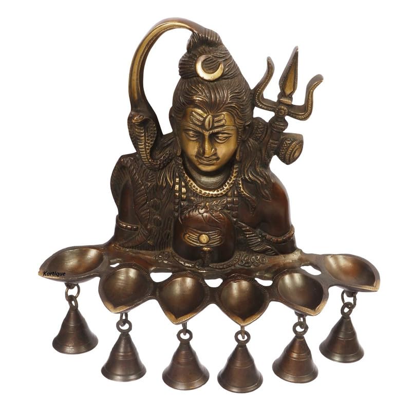 SVARUP Inch12 Inch Brass Shiva Statue with Diyas and Bells: Antique Bronze Dcor