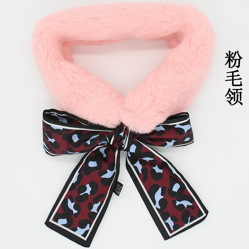 FabNext - Winter Fur Collar Neck Warmer For Women Cold Weather Fashion Neck Shrug tie Faux Fur Scarf For Coat Dress (Pink, Free Size)