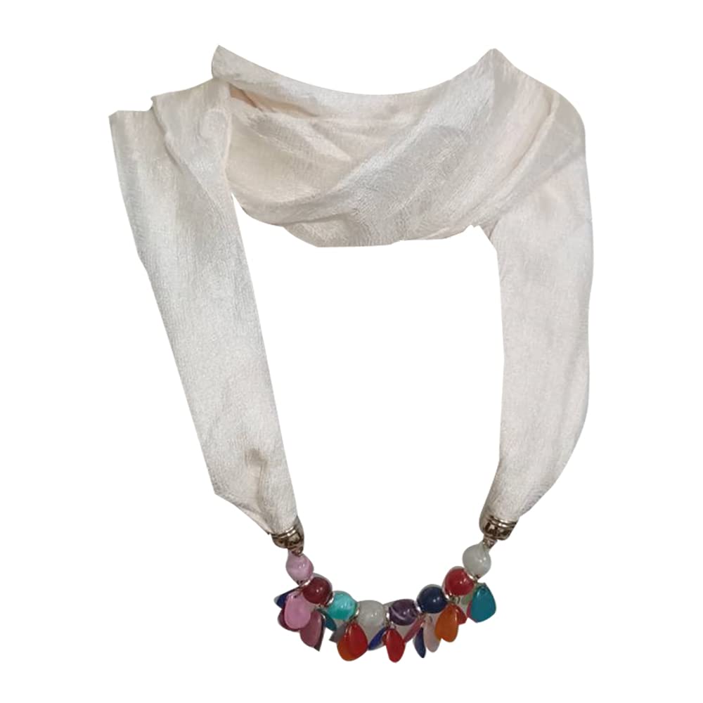 Krystle Fashion Pendant Plain Scarf Necklace Stole Dupatta Stoles Muffler Wrap Scarves for Women and Girls (Cream)