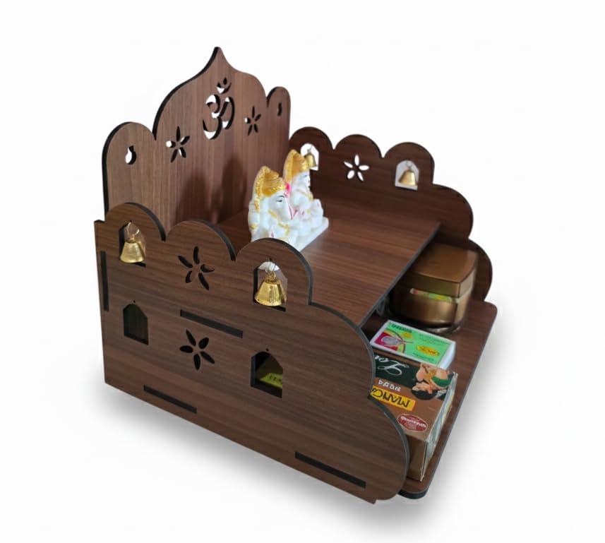 Bindian Wooden Pooja Mandir for Home Wall Mounted | Wooden Table Top God Temple | Pooja Stand for Home | Puja Mandir | Puja Unit for House | Temple for Office (Temple 1)
