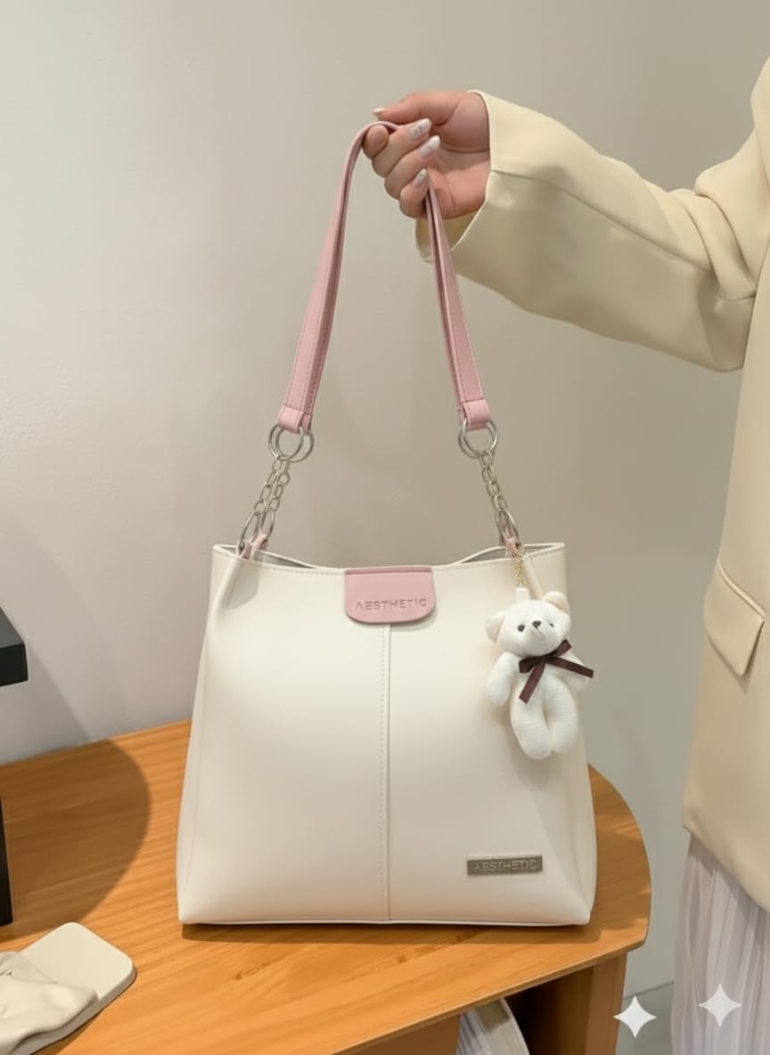 AESTHETIC Women’s Shoulder Handbag | Elegant PU Leather Tote with Chain Strap | Stylish Daily Use Purse for Office, College & Casual Outings-T-06