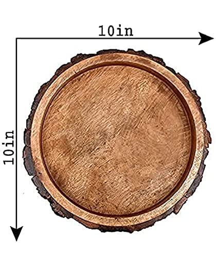 VDIX Wooden Serving Tray For Decoration, Dining Room Table Organizer, Center Table Decor For Home Kitchen (Bakkal Tray), Round